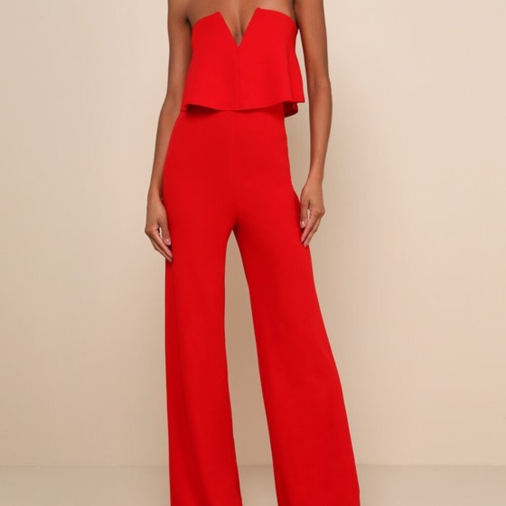 Lulus Power Of Love Red Strapless Jumpsuit - Size XL